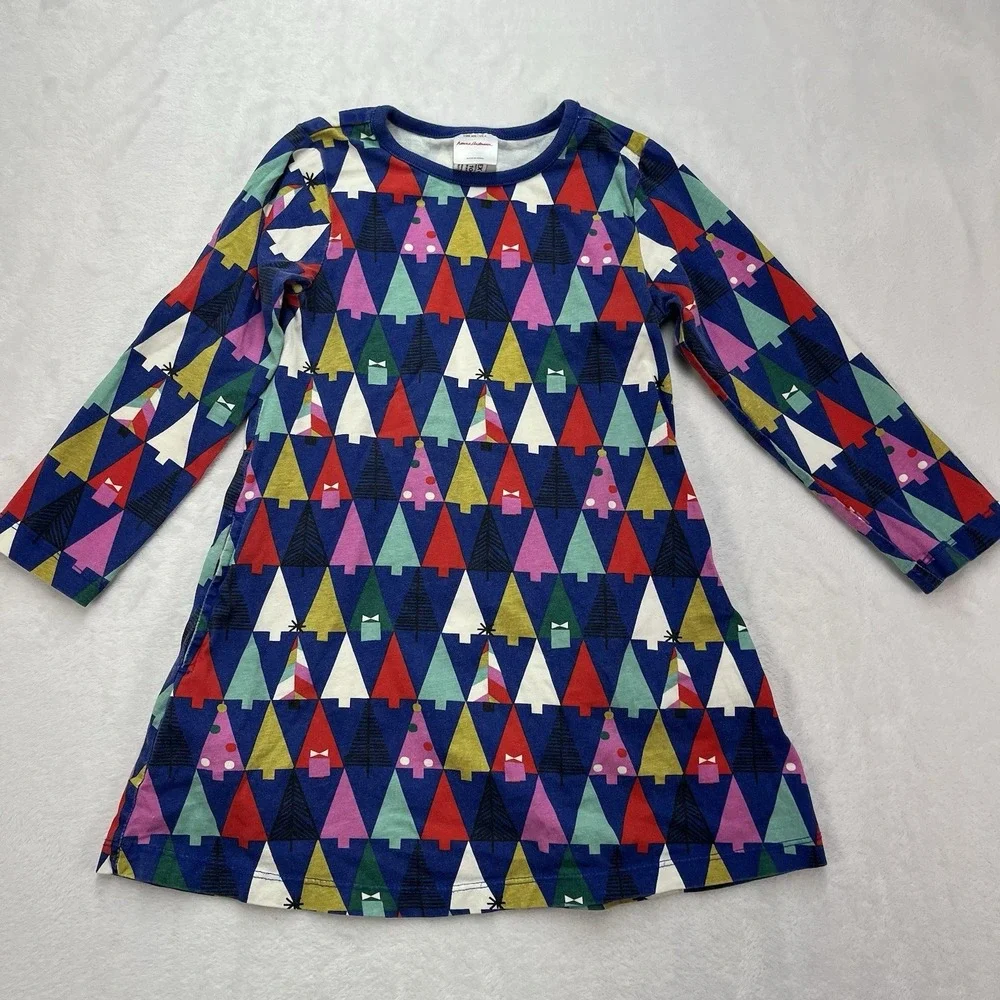 Hanna Andersson A-Line Dress Toddler Girls 4 Christmas Tree Colorful Pockets